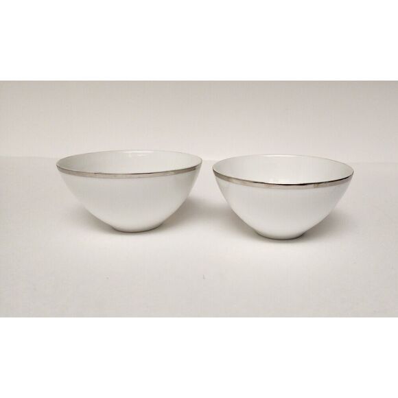 Harmony House Moderne Modern White Tea/Coffee Cup Set Silver Trim Japan 3545 - Picture 4 of 5